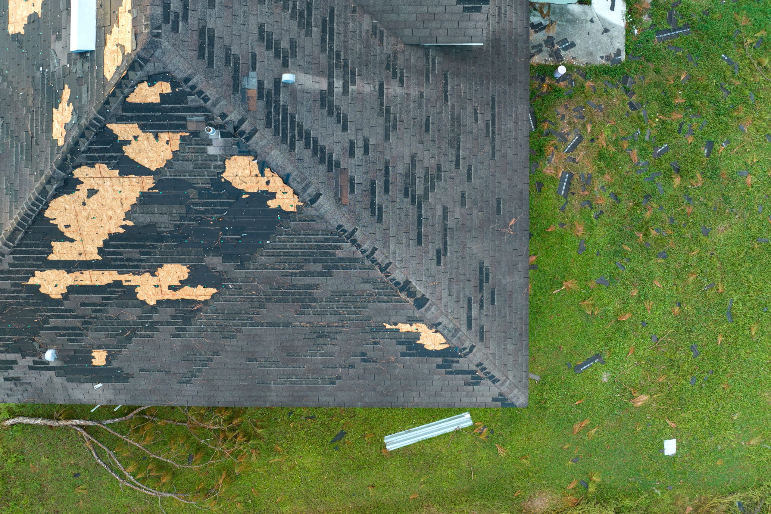ruined roof by storm
